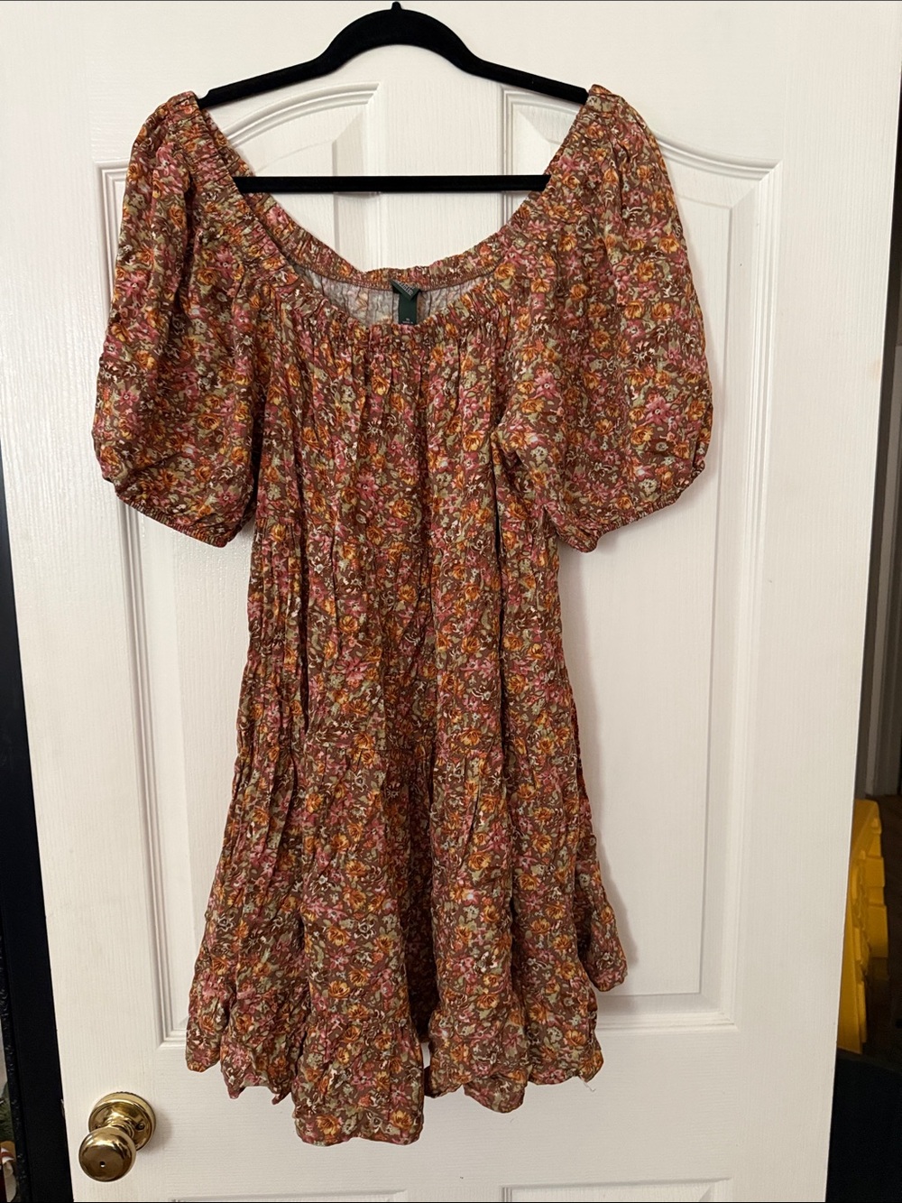 wild fable Rust and Pink Floral Puff-Sleeve Mini Dress